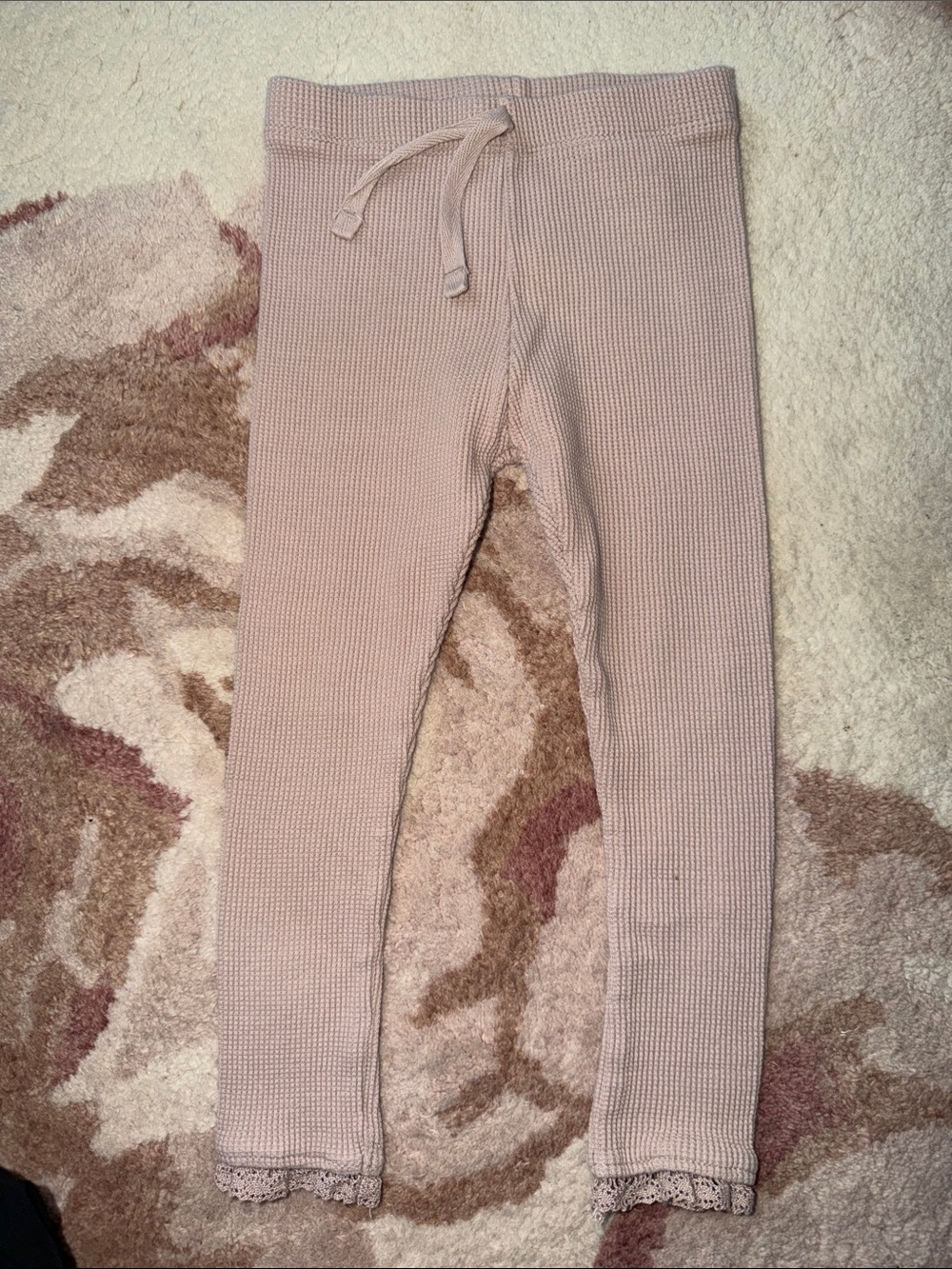 Zara Girls Knit Leggings in Light Mauve with Lace Trim